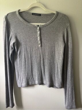Brandy Melville Light Grey Long Sleeve Henley Top